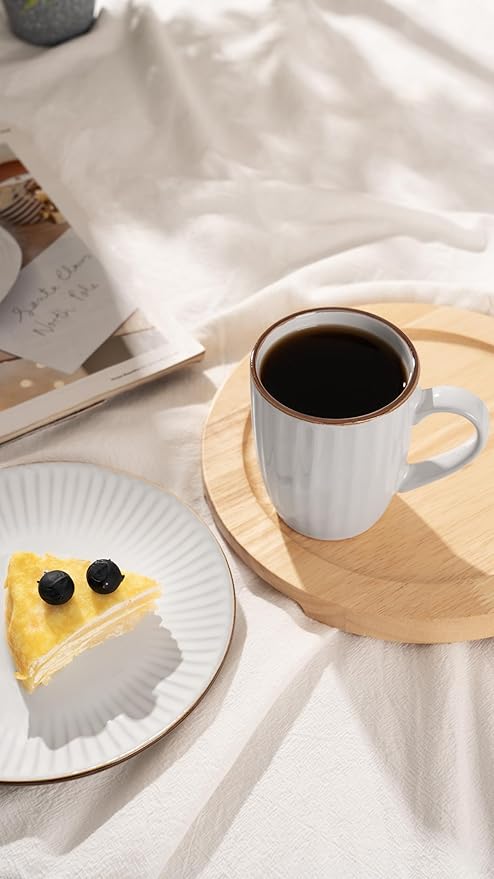 famiware Coffee Mugs Sets for 4, Eden 12 oz Mug Set, Coffee Cups with Handle for Coffee, Tea, Cocoa and Milk, Microwave and Dishwasher Safe, White Stripe