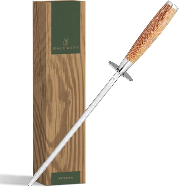 WALDWERK Premium Honing Rod - Honing Steel Made of Hardened Steel with Elegant Wooden Handle - 100% Plastic-Free Sharpening Steel for - Kitchen Knife Sharpener - Knife Sharpeners for Kitchen Knives