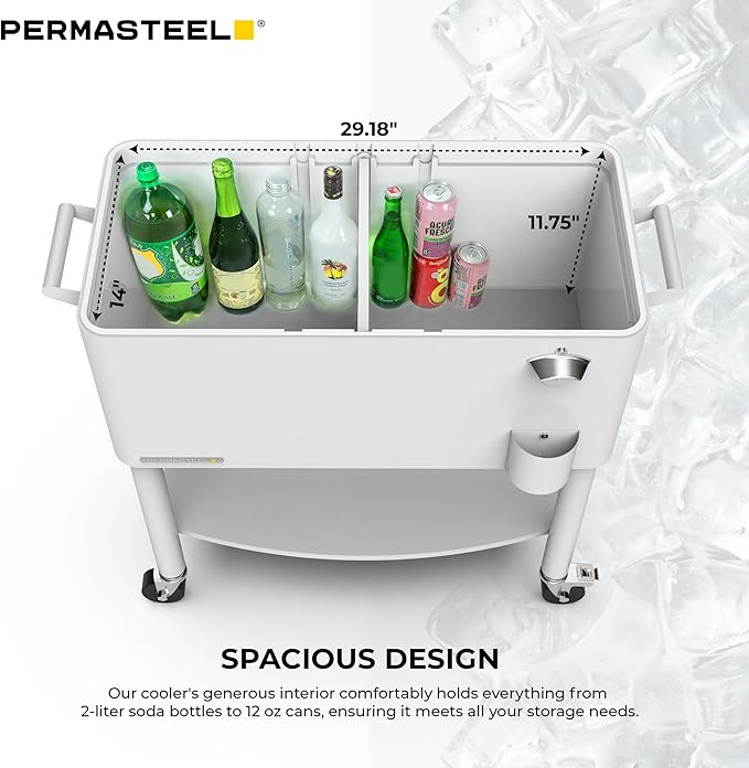 Permasteel 80 Quart Party Cooler, Rolling Ice Chest with Wheels and Handles for Indoor Outdoor Patio
