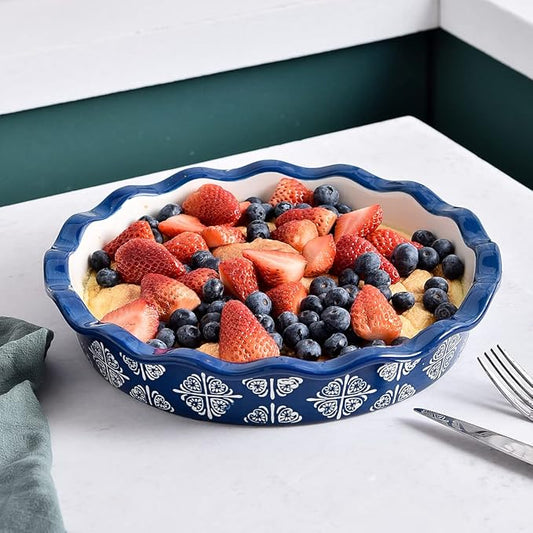 Wisenvoy Pie Pan Ceramic Pie Dish Blue Pie Plate Porcelain Deep Dish Pie Pan Non-Stick Pie Pans