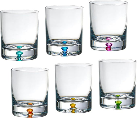Barski Whiskey Glasses - Double Old Fashioned Rocks Glass - Set of 6 Lowball Tumbler - Crystal Glass Tumblers - Colored Bubble in The Base, Bourbon, Scotch, Drinking Glasses - 9.5 Oz - Made in Europe
