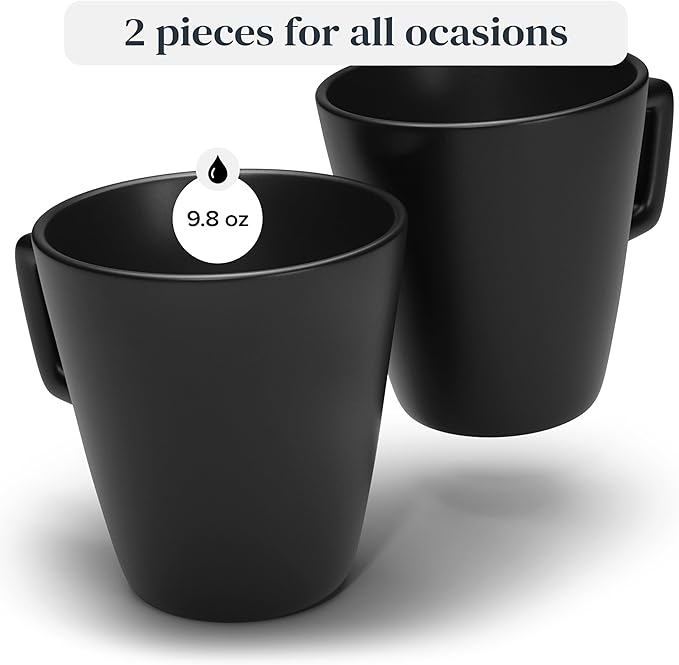 Coffee Cups Set of 2 Manhattan - Premium Stoneware for Dishwasher, Microwave - Mug Set Black Matt - Stylish Tea and Coffee Cups - Pure Living Crockery Urban Black Line