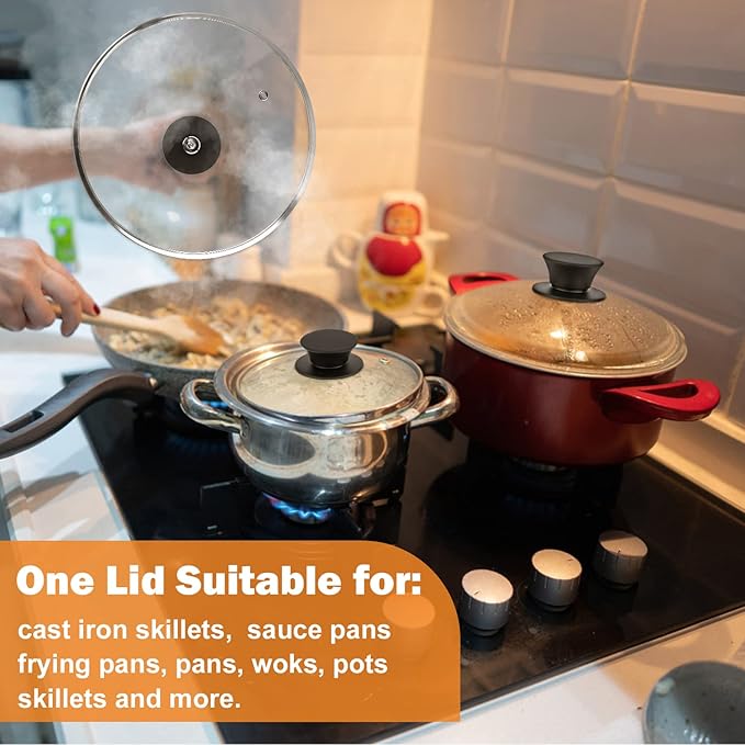Wadaza Pan Lid 6.5 Inch - Tempered Glass Pot Lid - Oven Safe Replacement Glass Lid for Frying Pan Wok Pot Skillet