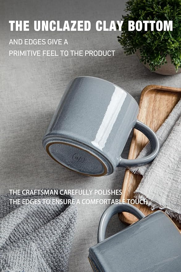 famiware Nature Coffee Mugs Set of 4, 14 oz Coffee Mug Set, Coffee Cups with Handle for Coffee, Tea, Cocoa and Milk, Microwave and Dishwasher Safe, Light Blue