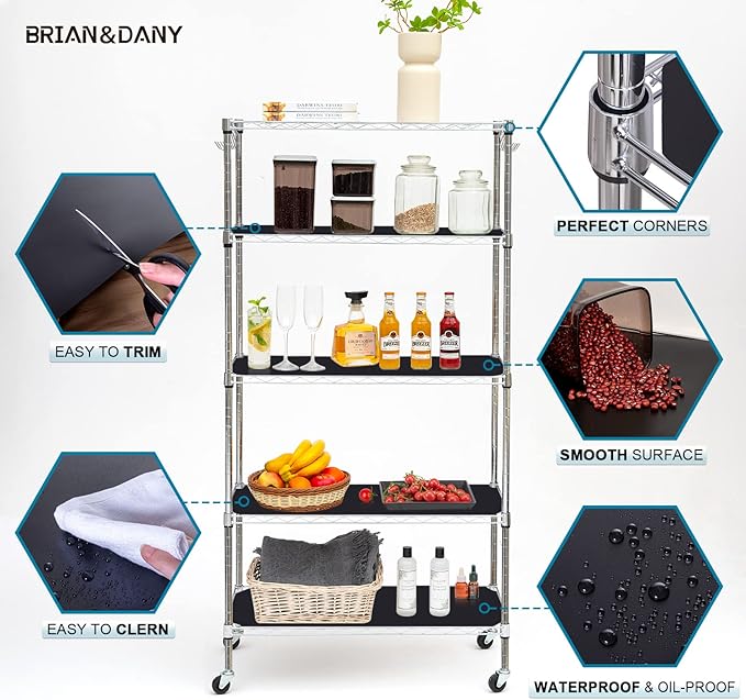 BRIAN & DANY Wire Shelf Liner 14" X 30", Heavy Duty Shelf Liners for Wire Shelving, Waterproof Protector Mats, Set of 4, Black