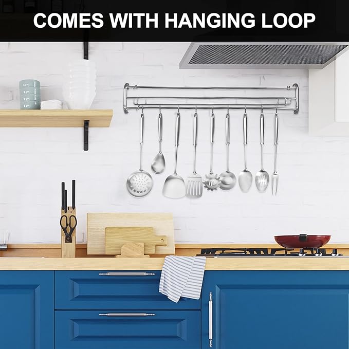 304 Stainless Steel Cooking Utensils Set, 9 PCS Metal Kitchen Utensils Set, Serving Spoon, Spaghetti Spoon, Skimmer, Meat Fork etc (Dishwasher Safe)