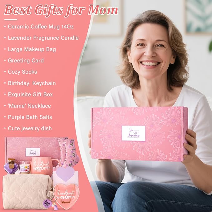 Mom Birthday Gifts for Mom from Daughter Son - Funny Christmas Birthday Gifts Ideas for New Moms Mother - 14Oz Ceramic Coffee Mug, Heart-Shaped Jewelry Dish, Gift Boxed Set, 10pcs - Best Moms Gift