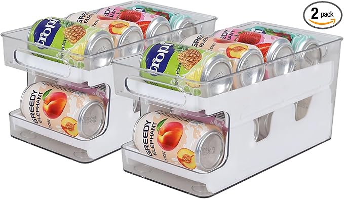 2 Sets 2 Tiers Can Storage Organizer Pantry, Beer Soda Can Organizer for Fridge, Rolling Can Dispenser