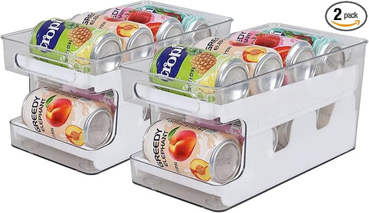 2 Sets 2 Tiers Can Storage Organizer Pantry, Beer Soda Can Organizer for Fridge, Rolling Can Dispenser