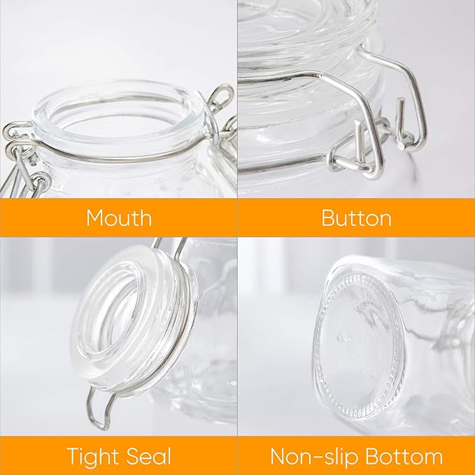 Spice Jars 30 Pack 4oz Square Glass Jars with Leak Proof Rubber Gasket & Hinged Lid,Small Glass Containers with Airtight Lids for Home, Party Favors