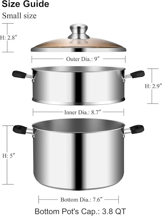 VENTION 8.7 Inch Small Vegetable Steamer Pot, 3.8 QT Induction Stainless Steel Steamer for Cooking, Steam Pot(22cm)