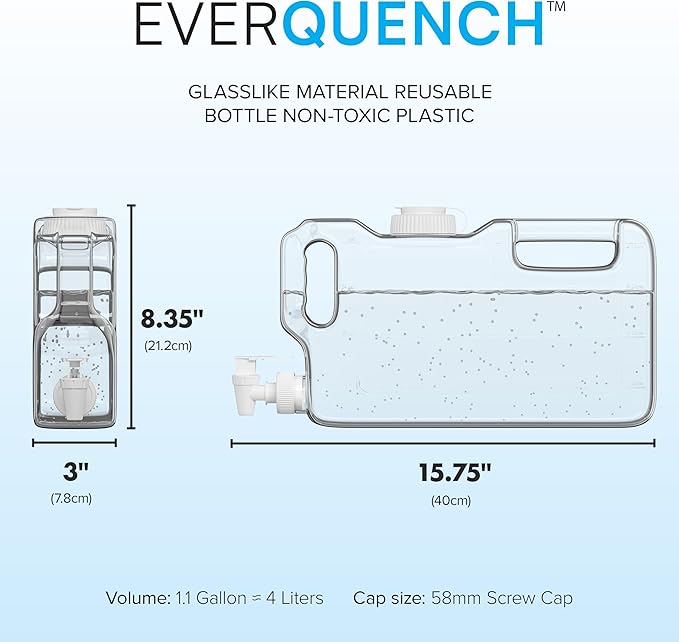 Refrigerator Drink Dispensers 1.1 Gallon Bottle with Spigot - BPA Free Plastic Water Jug Leak-Proof | Fridge Beverage Drink Dispenser for Parties, Convenient Handles