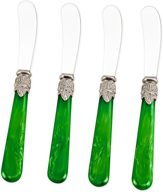 REVERIE Collection 4-piece Stainless Steel Butter Spreader Cheese Knife, Giftable Butter Knives set, Bread Knife set (Green)