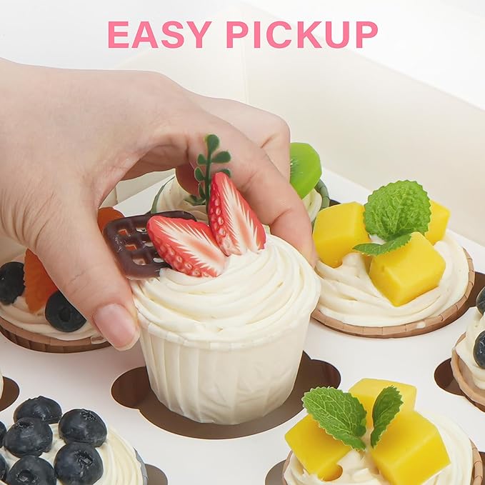 LotFancy Cupcake Boxes 12 Count, 8 Pack, Pre-Folded Cupcake Carrier with Window Holding 96 Cupcakes, Food Grade Cupcake Holders, Disposable Pastry Boxes for Birthday Holiday Party, White