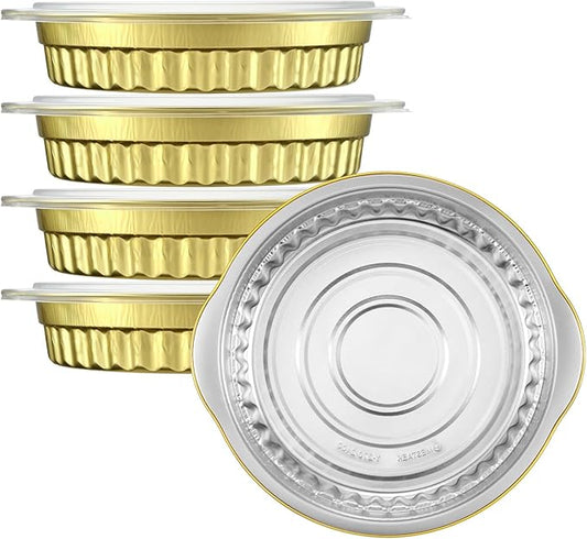 10.5" Aluminum Foil Pans with Integrated Handles and Snap-On Lids (5 pcs) | 2X Thickness Heavy-Duty Reusable Tin for Baking and Cooking