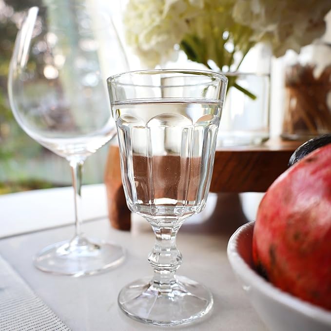 Beille Set of 4 Clear Classic Goblet Water Glasses Home Decor Glassware, 7.43oz