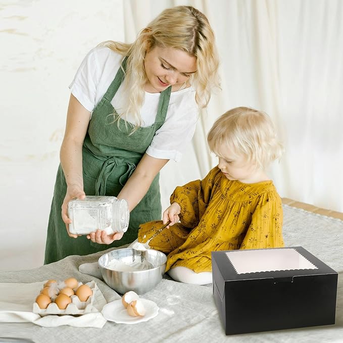 20Pcs 10 Inch Cake Boxes with Window, 10x10x5 Inches Black Bakery Boxes, Cake Carrier Container for Pastries, Pie, Cookies, Chocolates, Cupcakes, Birthday Party, Wedding