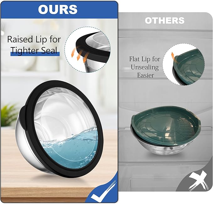 TeamFar Mixing Bowls, 4.5/3/1.5 QT Stainless Steel Nesting Salad Bowls with Airtight Lids, For Serving/Mixing/Storing/Prepping, Non-Toxic & Sturdy, Visible & Easy Clean, Black, Set of 3