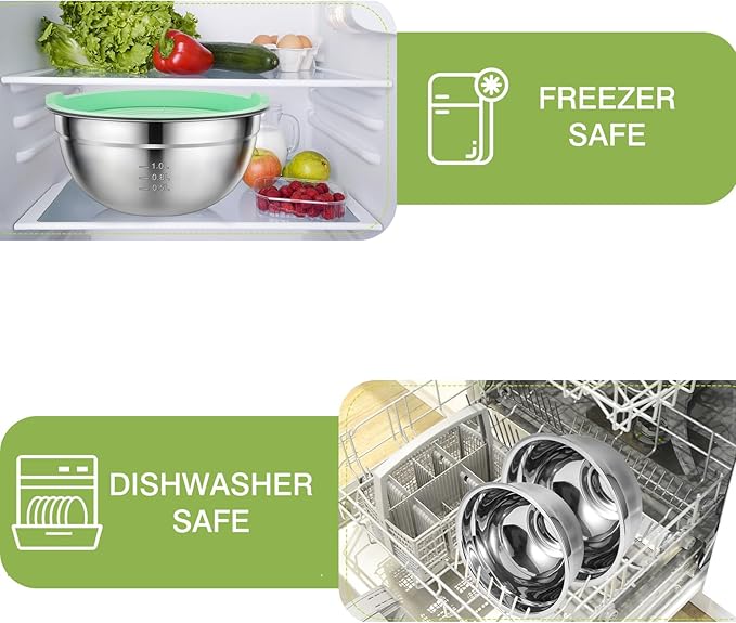 Mixing Bowls with Lids Set - 5 PCS Stainless Steel Mixing Bowls - Mixing Bowl Set with Lids for Kitchen, Size 4.4, 3.6, 2.7, 2.1,1.5QT, Ideal for Baking, Prepping, Cooking and Serving Food