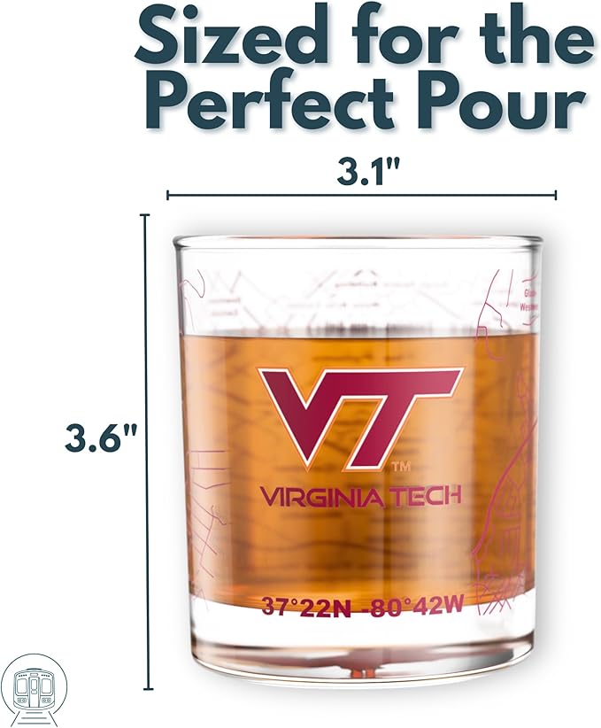 Greenline Goods – Virginia Tech University Hokies College Whiskey Glasses (Set of 2), 10 oz – Full-Color Logo + Campus Map