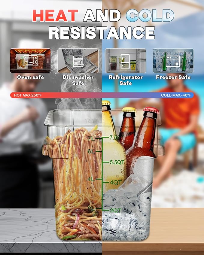 2QT4QT NSF Food Storage Containers: 6PCS [Food Grade][Hot&Cold Resistant] Commercial Clear Food Storage Containers with Lids for Restaurant Kitchen Proof Dough, Measuring Spoons Included(GREEN)