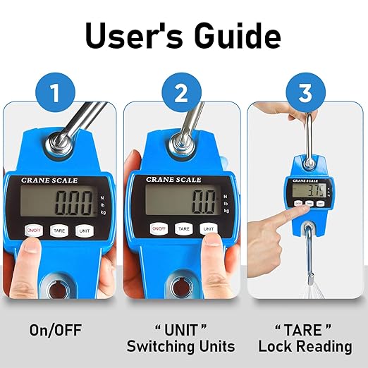 RoMech 660lb Digital Hanging Scale with Cast Aluminum Case, Handheld 300Kg Mini Crane Scale with Hooks for Farm Hunting Fishing Outdoor (Blue)