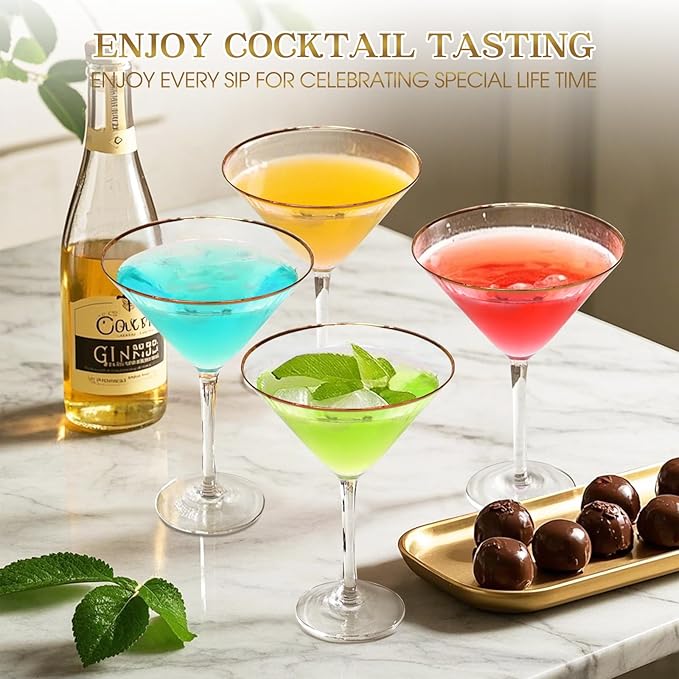 Martini Glasses Set of 2, Gold Rim Hand-Blown Crystal Cocktail Glasses, 10oz Large Martini Glasses for Espresso, Cosmopolitan, Gimlet, Elegant Barware Gift for for Women, Men, Any Occasion