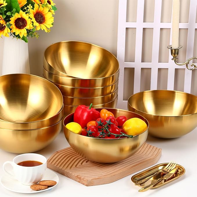 Nuogo 10 Pcs Stainless Steel Mixing Bowls Decorative Esthetician Bowls for Thanksgiving Christmas First Holy Communion Wedding Baking Prepping Serving Facial Salad Fruit Candy(9.8 Inch,Gold)
