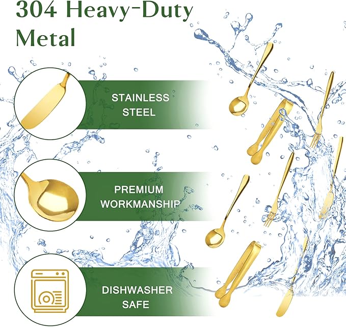 Charcuterie Board Accessories, 18 Pcs Gold Stainless Steel Spreader Knives Set Include Mini Serving Tongs, Cheese Butter Knives, Spoons, Forks, Honey Dippers