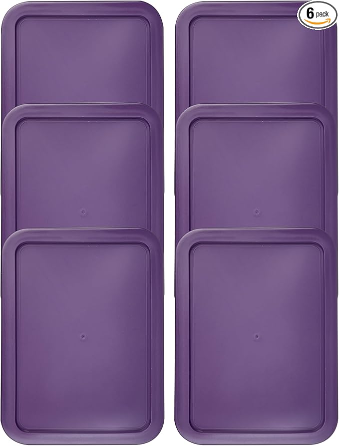 Replacement Lids for Pyrex 3-Cup Glass Food Storage Container Bowls, (7.75 x 5.75-Inch) Plastic Rectangle Lids Covers fits Pyrex 7210-PC, Airtight & Leakproof (6-Pack, Purple)