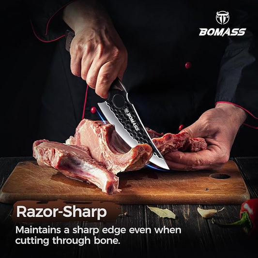 10.76-inch Butcher Knives, Hand Forged Kitchen Knife, High Carbon Japanese Knives & Serbian Chef Knife for Meat Cutting