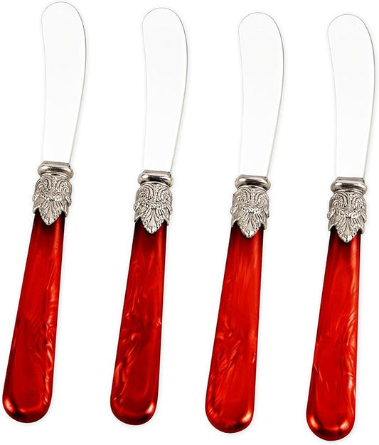 REVERIE Collection 4-piece Stainless Steel Butter Spreader Cheese Knife, Giftable Butter Knives set, Bread Knife set (Red)