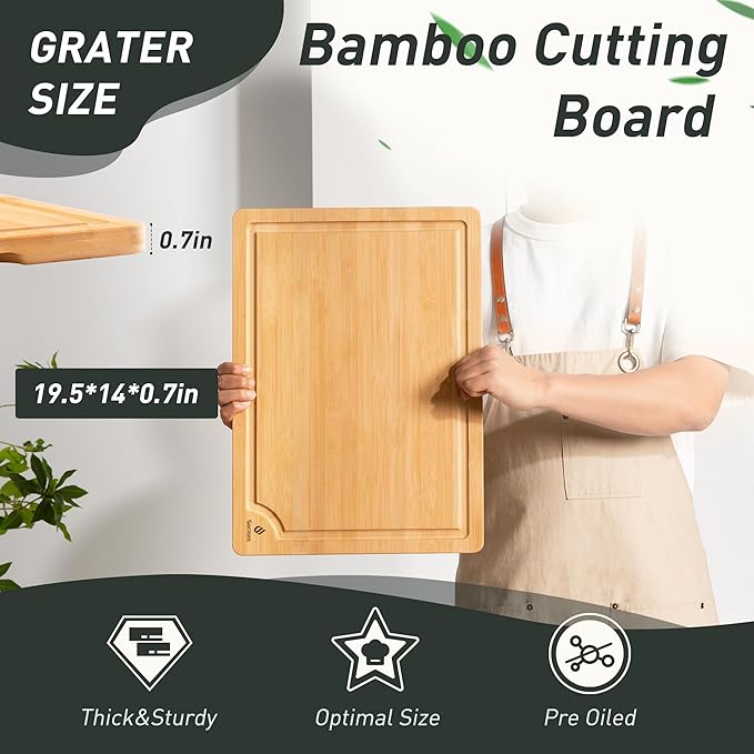 Extra Large Bamboo Board Charcuterie Non Slip Feet Over Sink Wooden Cutting Chopping Board Butcher Block Nice Solid Thick Juice Groove Big Xl XXl xlarge Hardwood Kitchen Counter Organic Meat BBQ Kit
