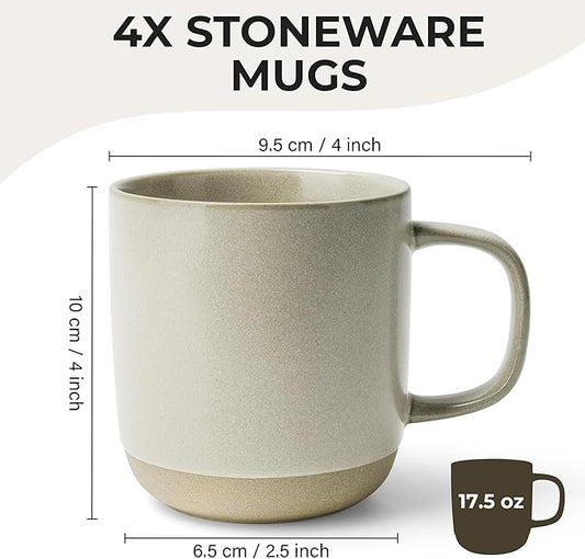 MIAMIO – Coffee Mugs Set of 4 / Ceramic Cups for Coffee (17.5 oz), Cappuccino, Latte Macchiato, Tea, Espresso/Dishwasher and Microwave Safe – Sierra Collection (Light, Mugs (4x))