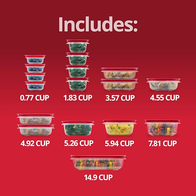 Rubbermaid EasyStore Rectangle, Square, and Round Containers, 34-Piece Set, Food Storage Containers, Food Storage Containers with Lids