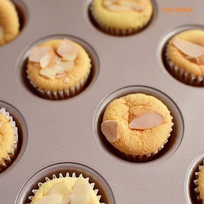 CHEFMADE Mini Muffin Pan, 20-Cavity Non-Stick Tiny Cupcake Pan Bakeware for Oven Baking (Champagne Gold)