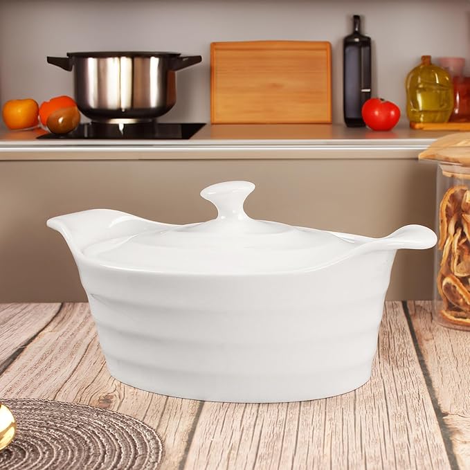 Casserole Dish 25 oz, French Onion Soup Ceramic Bakeware Set with Lids, Ceramic Mini Cocotte Set, Baking Dish with Lids and Handles, Microwave, Dishwasher, Oven Safe 9.6 Inch