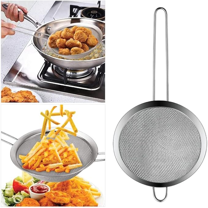 3 Fine Mesh Strainers Set with Handle for Kitchen - Sizes 7", 4.7", 3.3", Easy Clean 304 Stainless Steel, Comfortable Non-Slip Grip. Ideal for Tea, Coffee, Rice, Quinoa, Veggies & Fruits