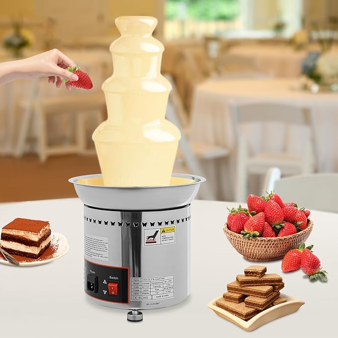 Chocolate Fondue Fountain 4 Tiers Digital Stainless Steel Electric Cheese Fountain Chocolate Dipping Warmer Chocolate Melting Heating Machine Hot Chocolate Fondue Tower (Silver-4 Tiers)