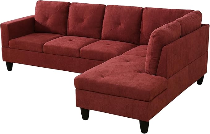 NicBex L Shaped Couch Sectional Couches for Living Room 2 Pieces Modern Sectional Sofa with Right Chaise Sectional Couch with Solid Frame for Living Room, Flannelette, Red