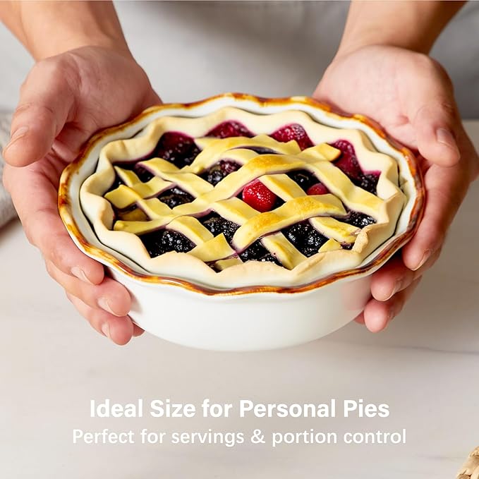 ONEMORE Mini Pie Pans, 6.8 inch Ceramic Pie Dish for Baking Nonstick Small Pie Pans Deep Dish Pie Plates Mini Tart Pans, Ideal for Chicken Pot Pie & Desserts, Individual Pot Pie Baking Dishes Set of 4