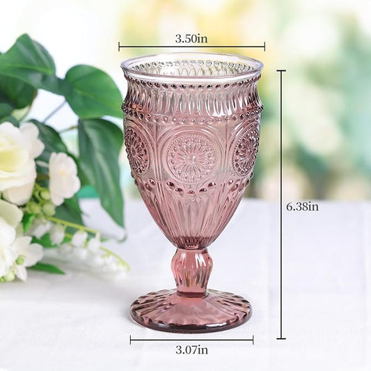 4Pcs Purple Wine Glasses, 12oz Glass Goblets, Vintage Drinking Glassware, Colored Glassware Set for Party, Home & Wedding