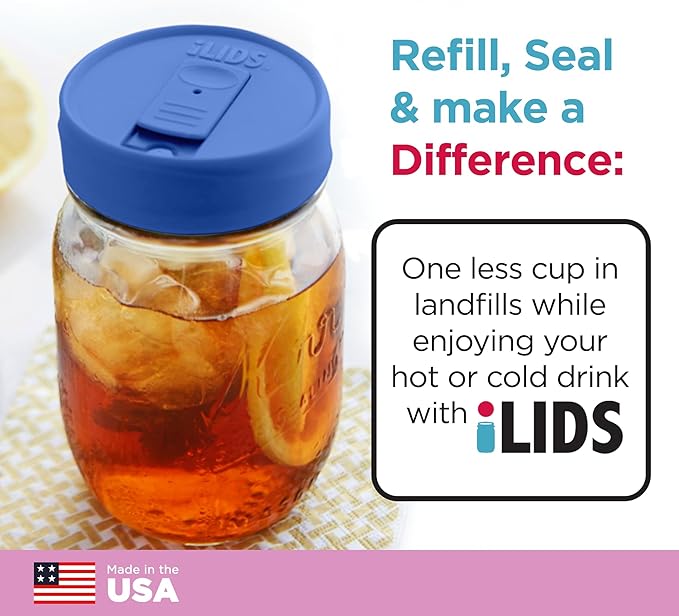 Mason Jar Drink Lid, Regular Mouth, Periwinkle, Pack of 2