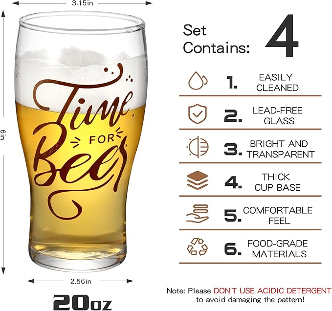 Beer Glasses Set of 4, Pilsner Beer Glasses 20 OZ, Pint Glasses Craft Glass Large Capacity with Unique Design Style, Wheat Beer Glass IPA Drinking Gift set for Home Dining, Bars and Parties