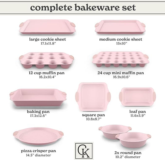 Country Kitchen Nonstick Stackable Bakeware Set - Heavy Duty, Durable, Easy Release Baking Set, Pink, 10 Pcs