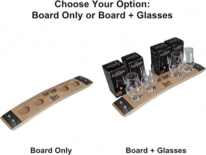 Personalized Premium 4 Glass Whiskey Flight/Engraved Center/Personalized Gift/Crystal Glass Option/Natural Oak Color (Your Logo/Design)