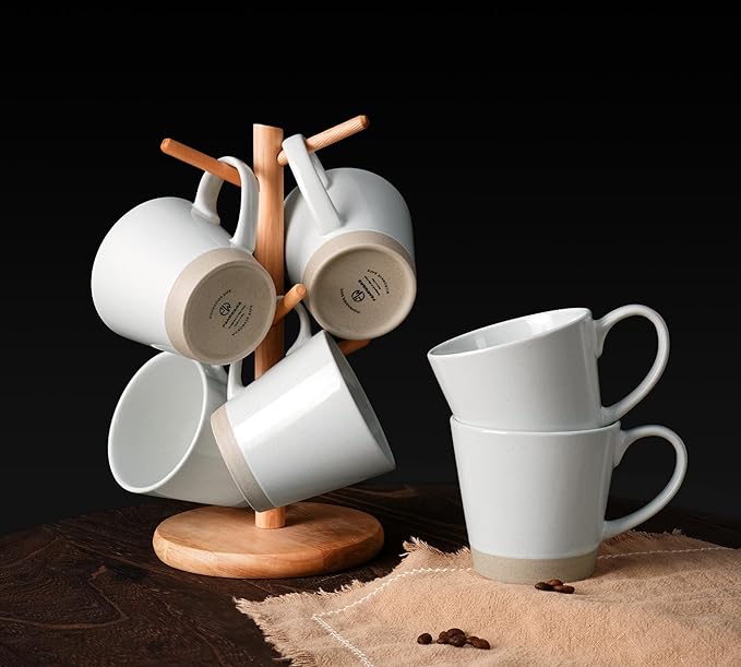 famiware Coffee Mugs for 6, 12 oz Mug Set, Dringking Cup with Handle for Coffee, Tea, Cocoa, Milk, Saturn serise, White