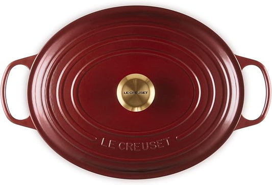 Le Creuset Enameled Cast Iron Signature Oval Dutch Oven, 8 qt., Rhone with Gold Knob