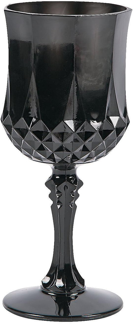 Fun Express Plastic Black Patterned Wine Glasses - Set of 12, 8 oz Goblets for Weddings, Halloween, and Parties - Elegant and Convenient