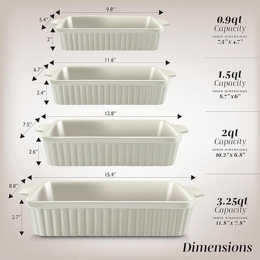 COOK WITH COLOR Casserole Dishes for Oven, Porcelain Baking Dishes, Ceramic Bakeware Sets of 4, Rectangular Pans Handles for Baking Cake Kitchen